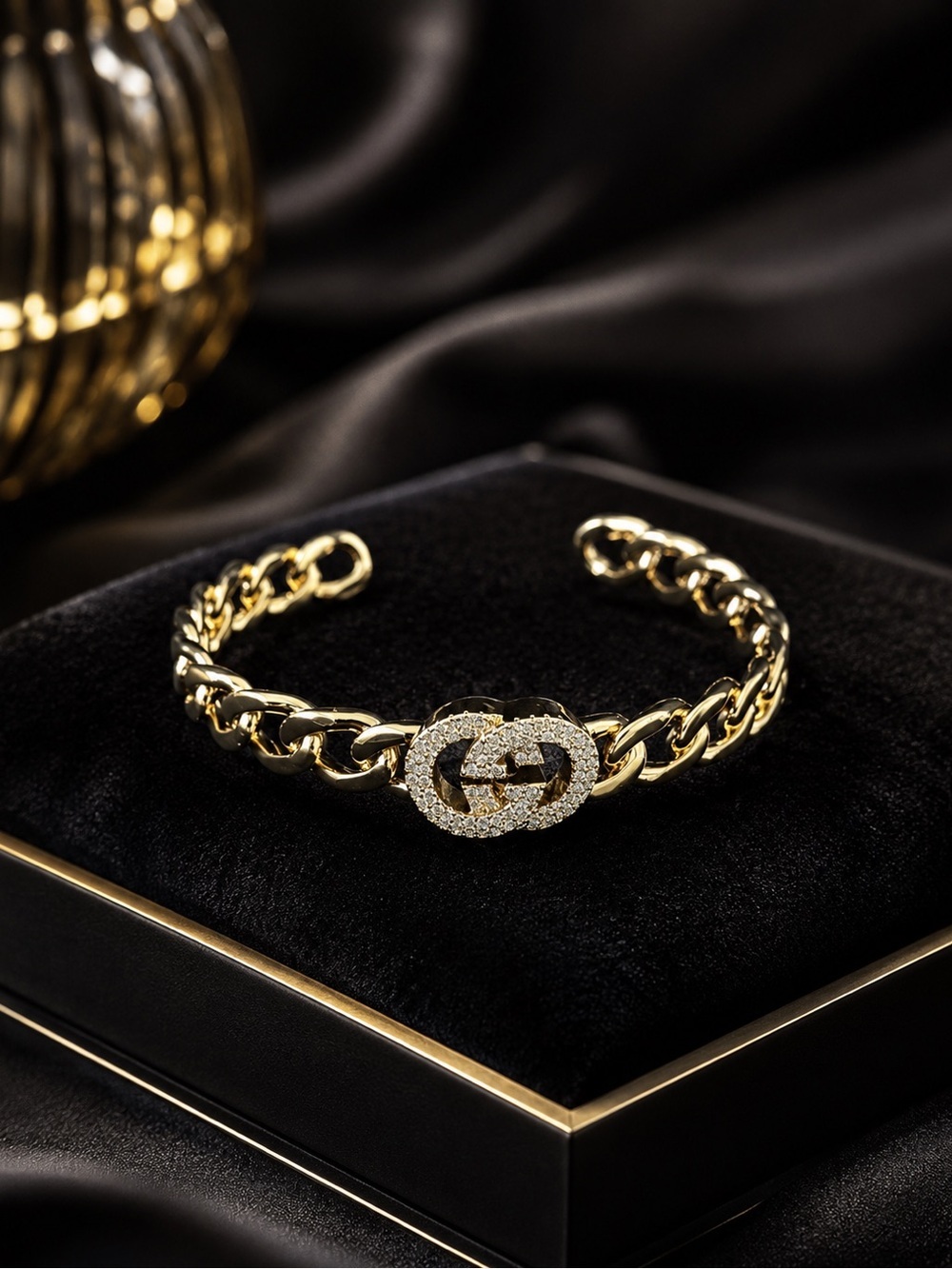 Gold Chain Bracelet with Crystal GG Logo Accent